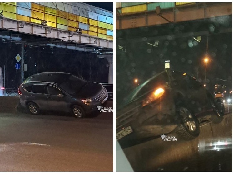 "Хонда" влетела на бетонный отбойник на Димитровском мосту в Новосибирске