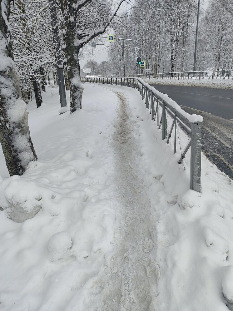 Пенсионеры в Сортавале падают на заснеженном тротуаре