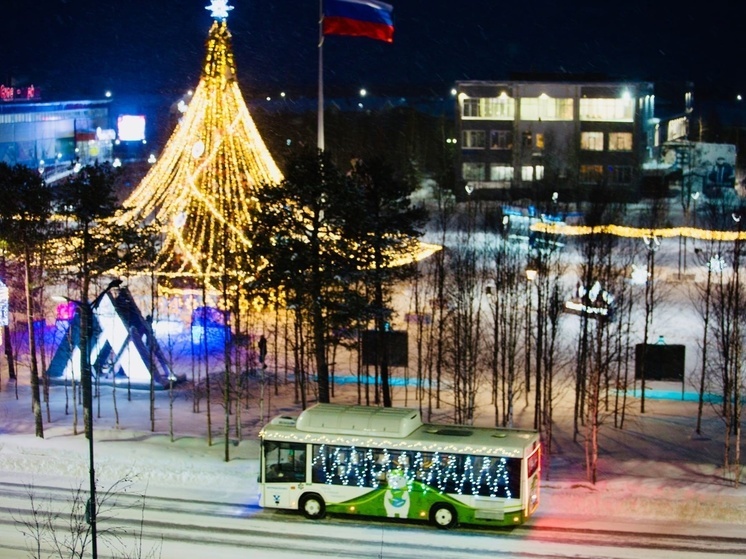 В Муравленко пассажиров возят сияющие новогодними огнями автобусы