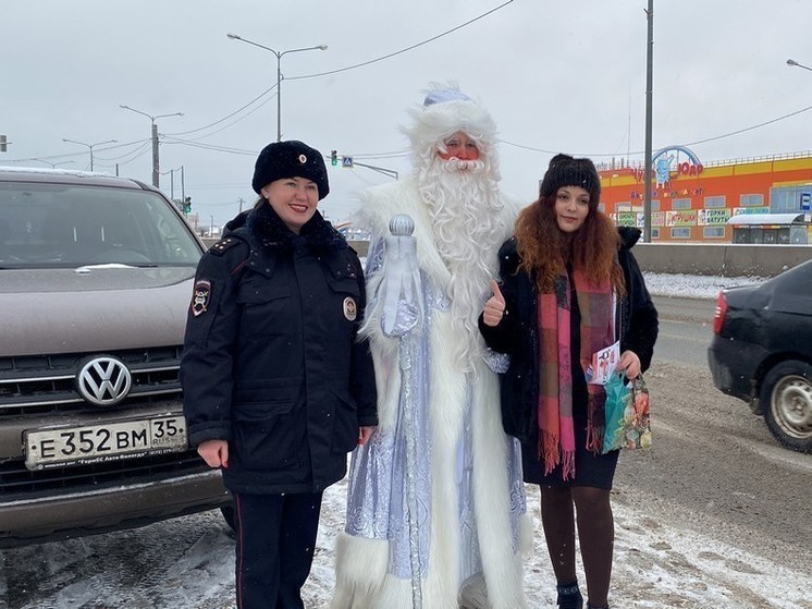 Полицейский Дед Мороз дежурит на въезде в Вологду