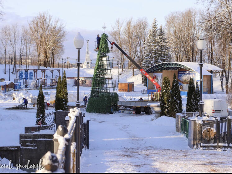 Во всех районах Смоленска продолжается установка новогодних ёлок