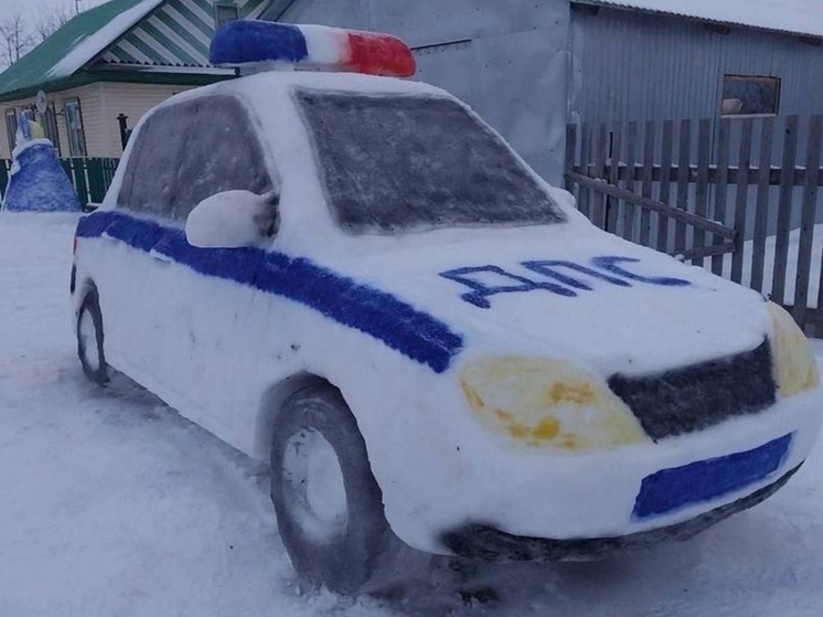 Житель Башкирии вылепил из снега машину ДПС