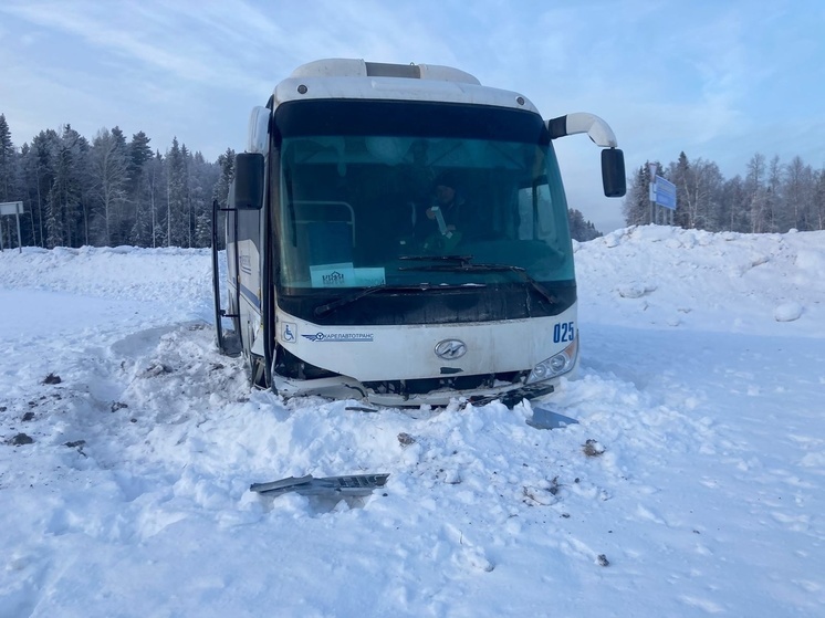 Пассажирский автобус вылетел в кювет в Карелии, пострадала молодая девушка