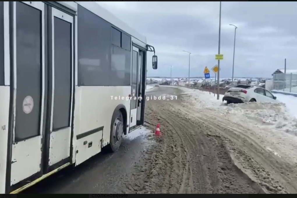 В городе Губкин иномарка столкнулась с автобусом