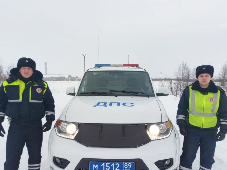 На Ямале инспекторы ДПС помогли тундровику вытащить застрявший в снегу снегоход