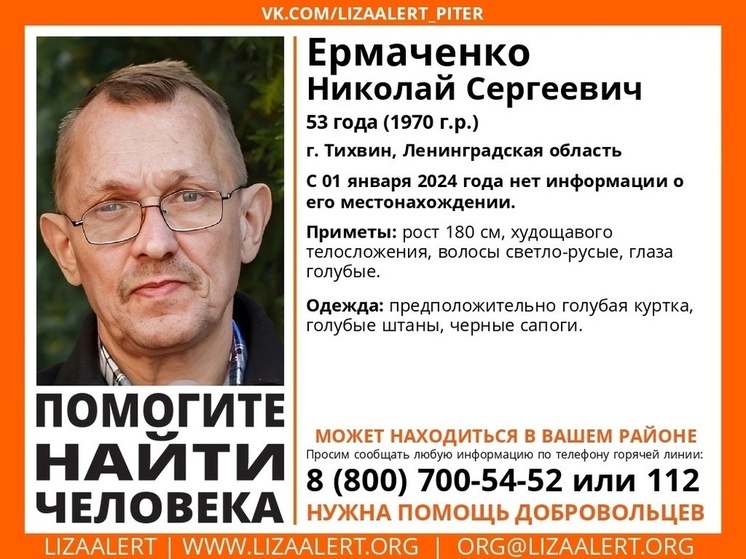 В Тихвине две недели ищут пропавшего мужчину