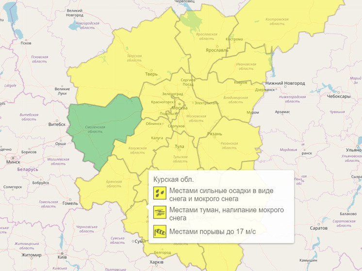 В Курской области объявлен «желтый уровень» погодной опасности