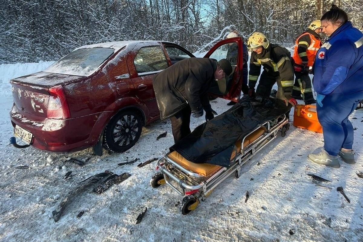 Женщина попала в больницу после страшной аварии с лесовозом в Карелии