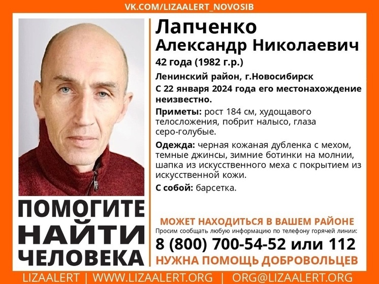 В Новосибирске пропал побритый налысо Александр Лапченко