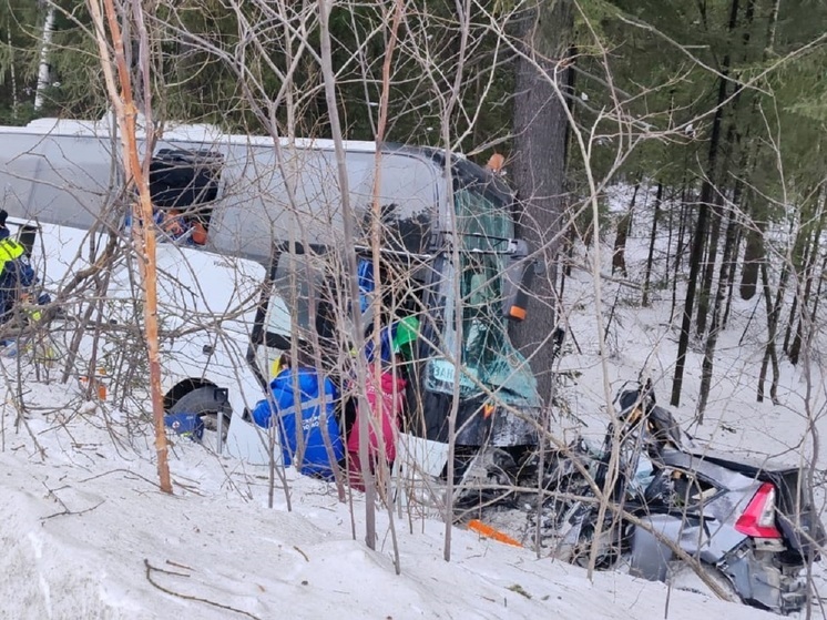 Два человека погибли в столкновении легковушки и автобуса с детьми на Урале