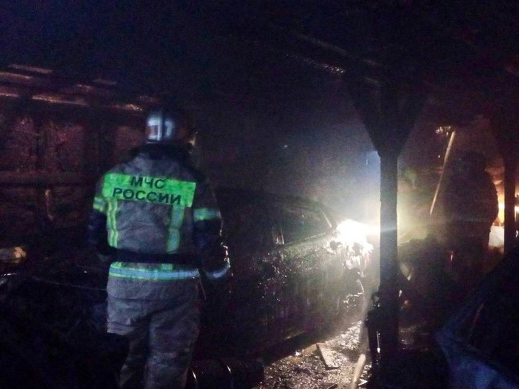Пожар в гаражном кооперативе Кольского района тушили 25 человек