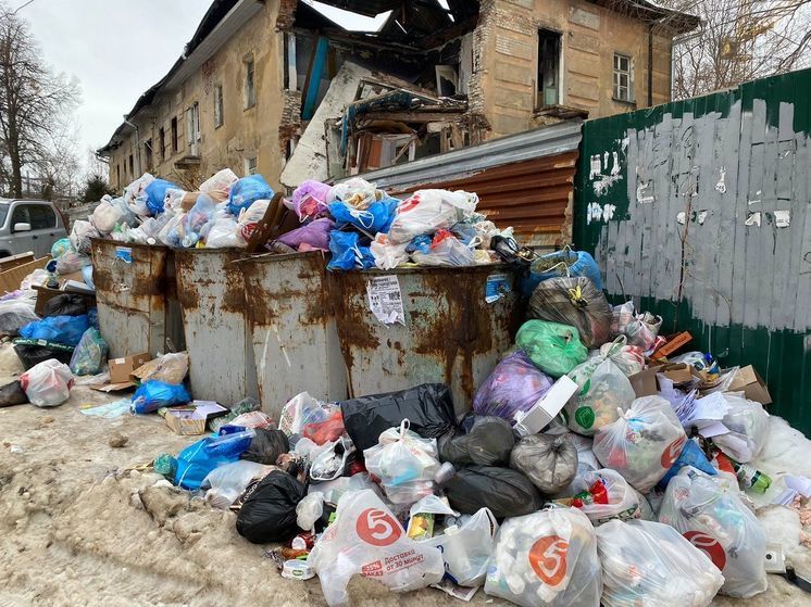 На проезде Грибоедова в Рязани засняли переполненные мусорные контейнеры
