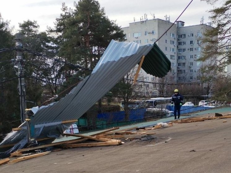 В кубанской столице ураганный ветер сорвал часть крыши с трёх зданий, повалил деревья