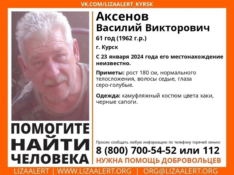 В Курске ищут пропавшего без вести 61-летнего предпенсионера