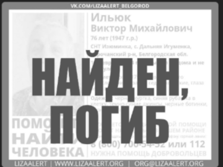 Пропавшего в Белгородской области пенсионера нашли, мужчина погиб