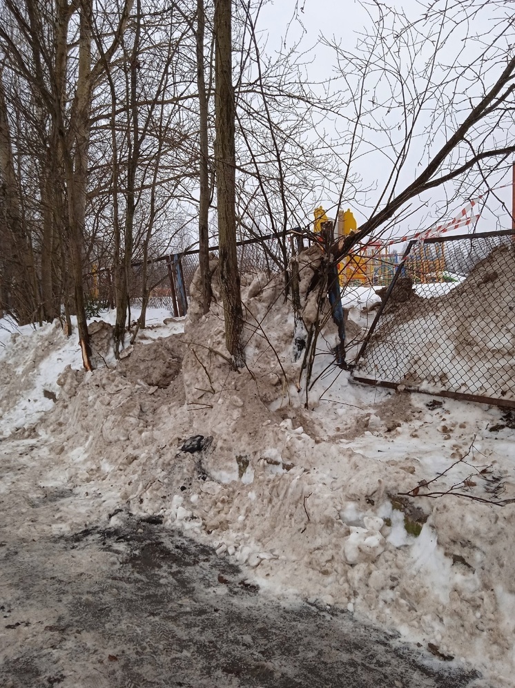 Подрядчик в Петрозаводске сломал деревья и забор во время уборки снега