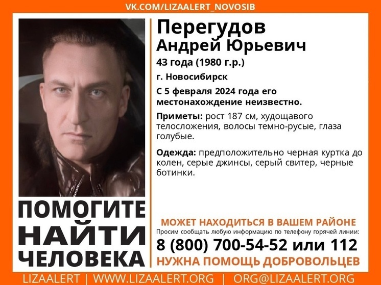 В Новосибирске разыскивают пропавшего 5 февраля мужчину с голубыми глазами