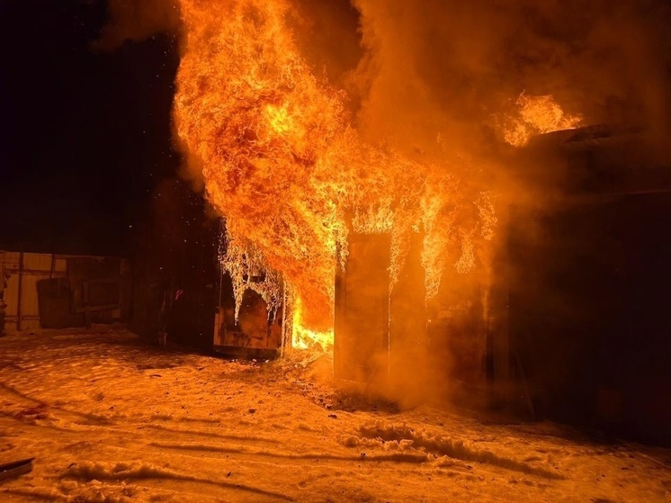 Пожарные показали, как горел гараж с машиной в Петрозаводске