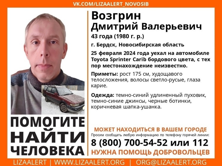 В Новосибирской области пропал мужчина на бардовой иномарке