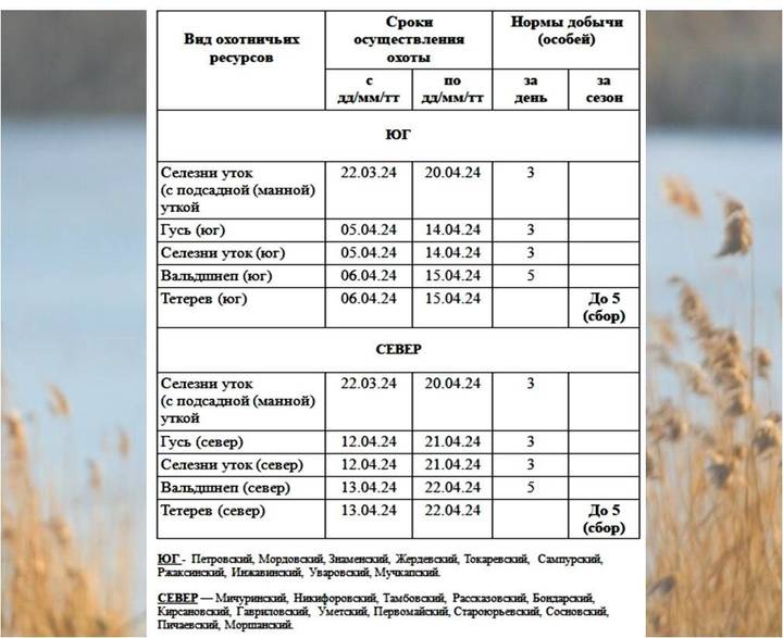 Сроки открытия осенней охоты 2024 по регионам