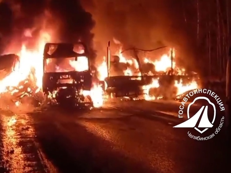 В Челябинской области из-за крупного ДТП сгорело два грузовика