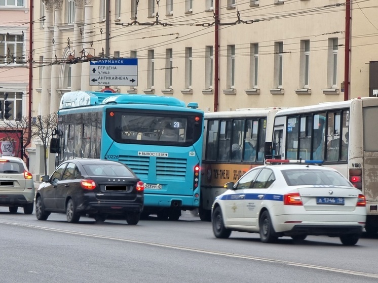 Новый автобус снес зеркало со старенького ПАЗа в Петрозаводске