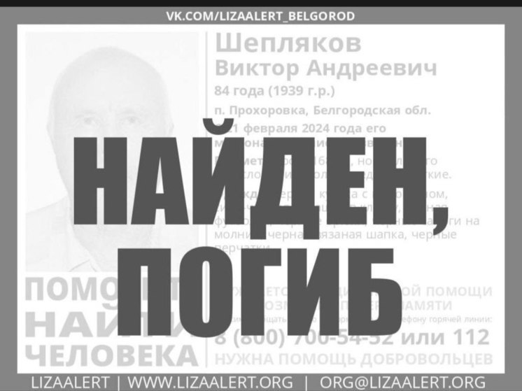 В белгородской Прохоровке нашли пропавшего пенсионера, мужчина погиб