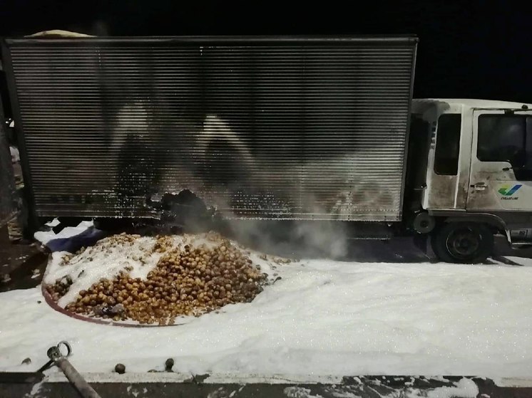  На алтайской трассе загорелся грузовик с картофелем