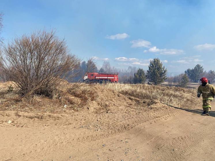 Дачные постройки горели от пожара травы на станции Лесной в Забайкалье