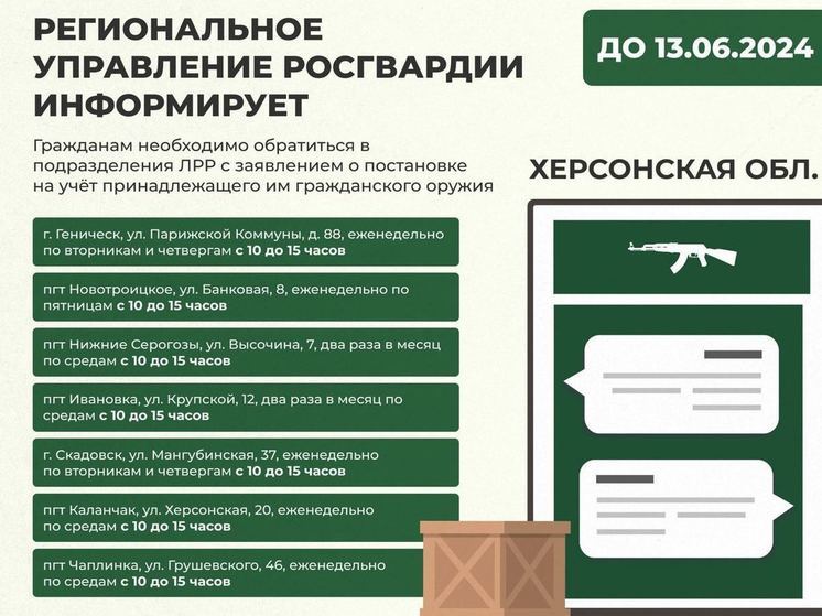 Херсонцы обязаны зарегистрировать своё оружие до 13 июня 2024 года