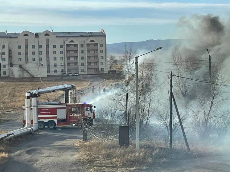 Пожар прошел возле домов до теплотрассы в поселке Восточный в Чите