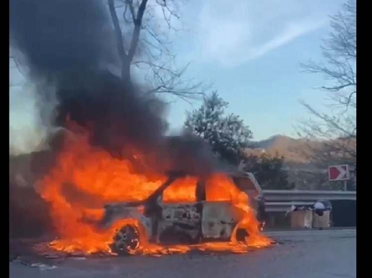В Сочи на трассе сгорел автомобиль
