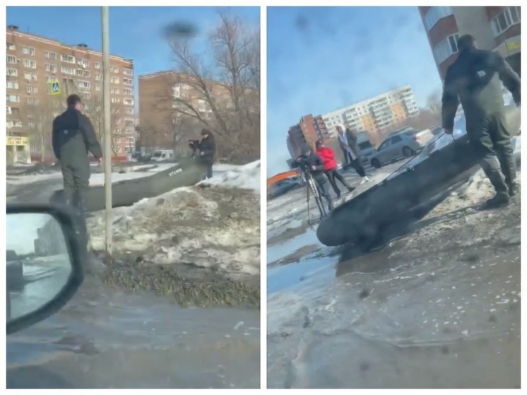 В Омске на улице Малиновского заметили лодку