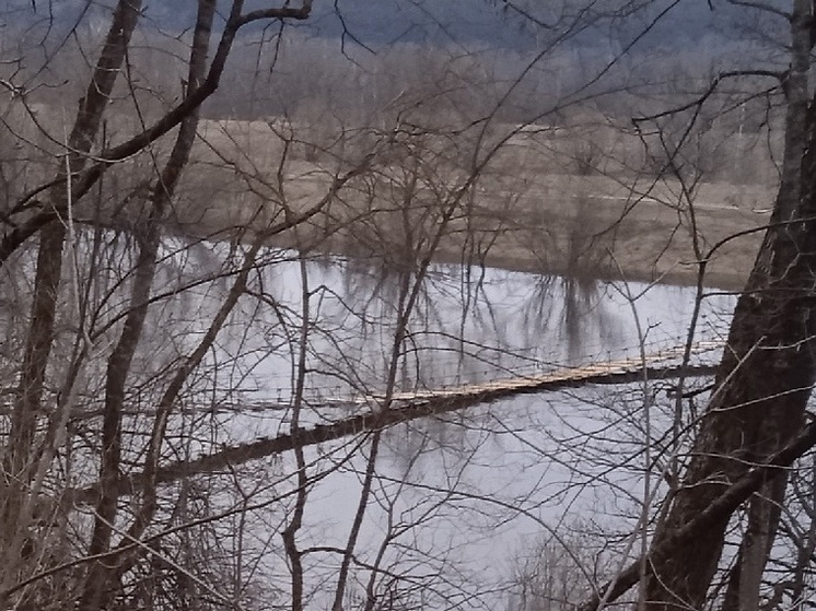 В брянском Сельцо река Десна готова поглотить подвесной мост