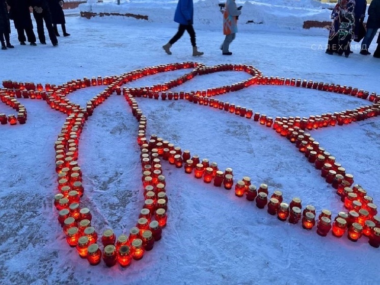 Салехардцы в память о жертвах теракта в Подмосковье сделали крокус из свечей
