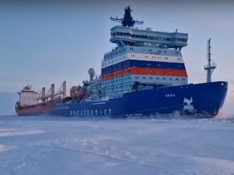 Ямальские снегоходчики в экспедиции встретили ледокол