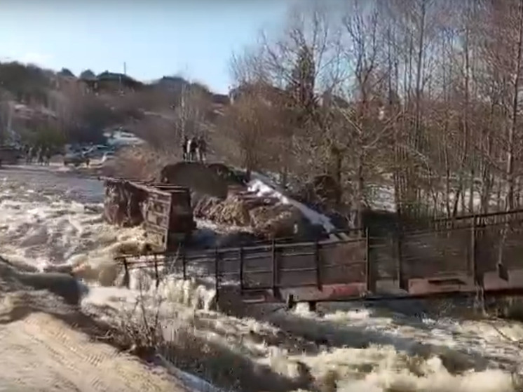 В Касимовском районе из-за подъёма воды в реке смыло пешеходный мост