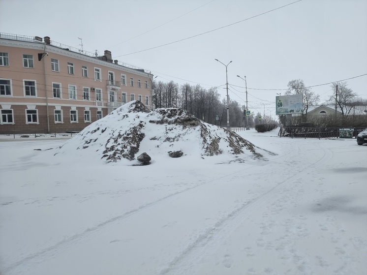 Главная снежная куча Петрозаводска не исчезла даже спустя два месяца
