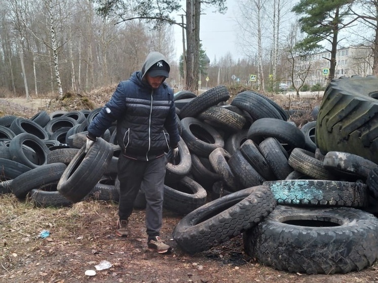 Жители Приладожского очистили свое поселение от старых шин