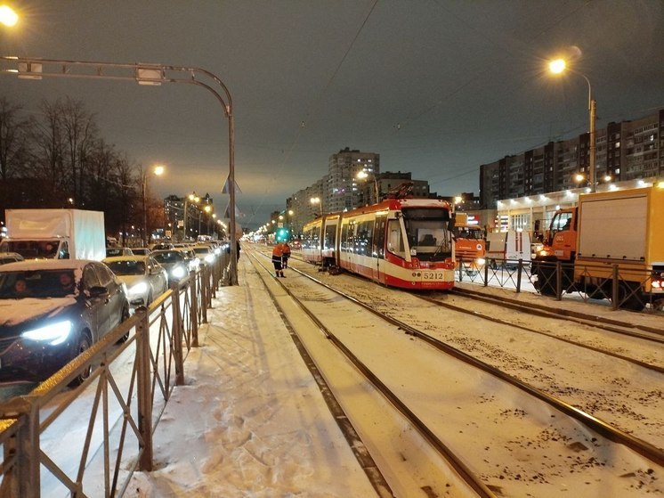 В Петербурге на проспекте Энгельса встало трамвайное движение