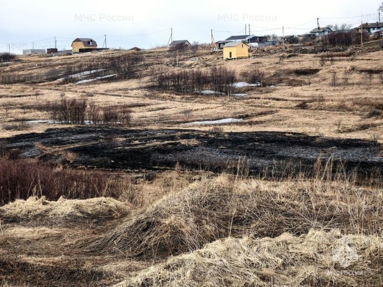 В Корсакове загорелась сухая трава на 10 сотках земли