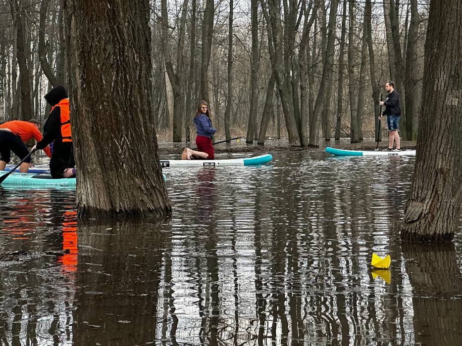 Половодье-2024: Жители Рязани плавают на сапах в затопленном Лесопарке