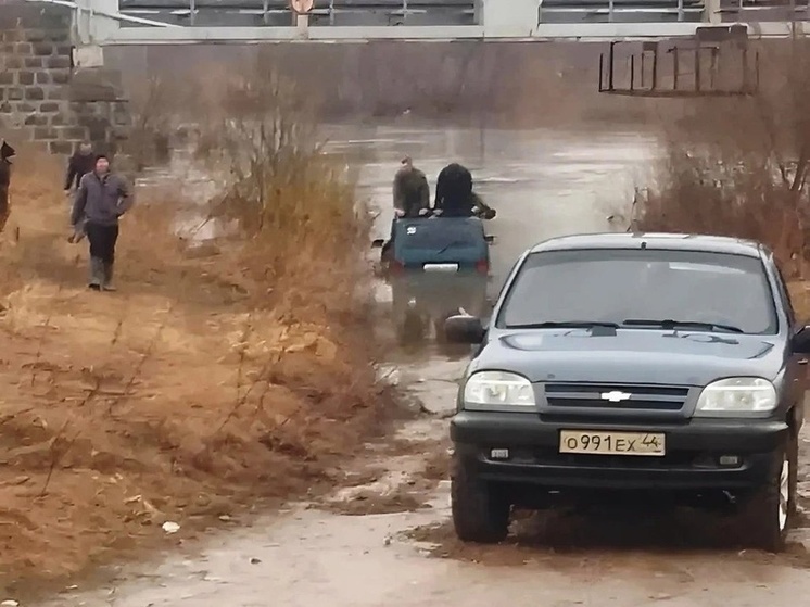 Паводковые новости: в Нерехте автомобиль утонул в реке Солоница
