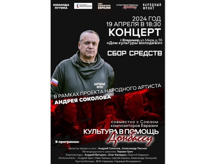 Благотворительный концерт «Культура в помощь Донбассу» пройдет во Владимире