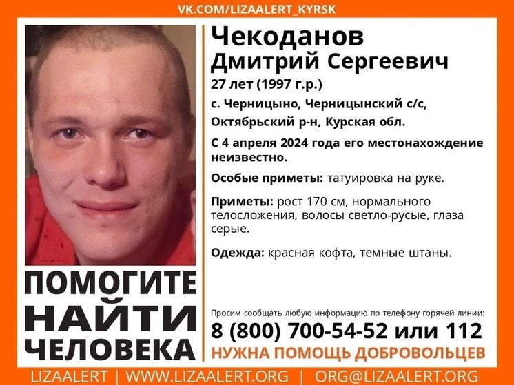 В Курской области пропал 27-летний Дмитрий Чекоданов