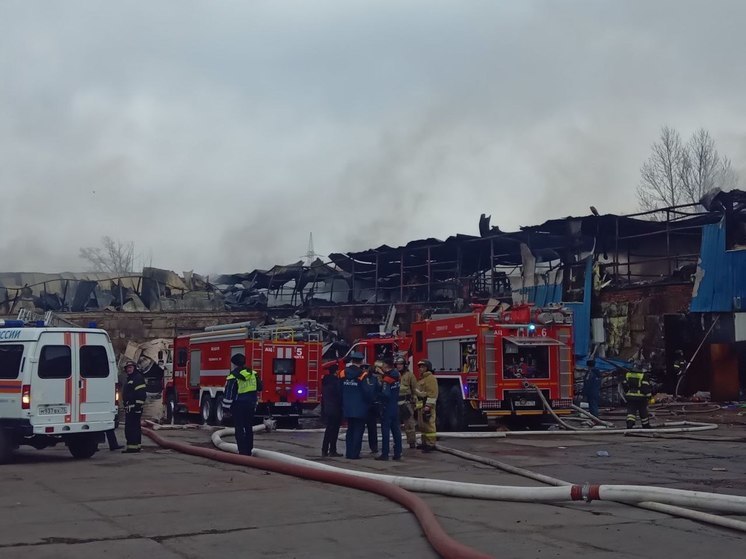 Пожарные потушили открытое пламя в здании складов в Чите