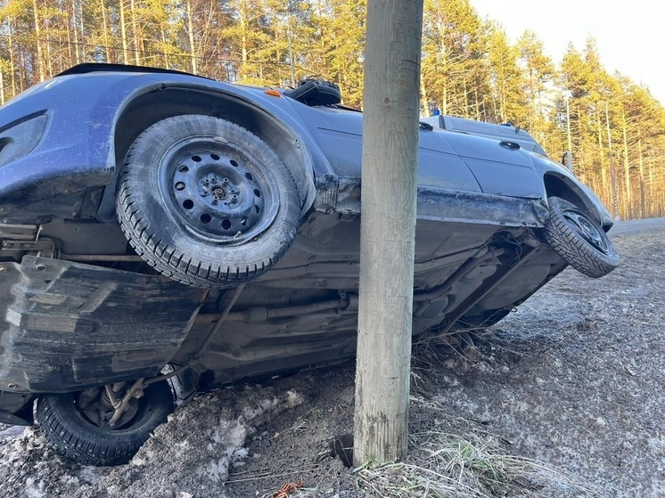 Автомобиль влетел в столб под Петрозаводском, пострадали два человека