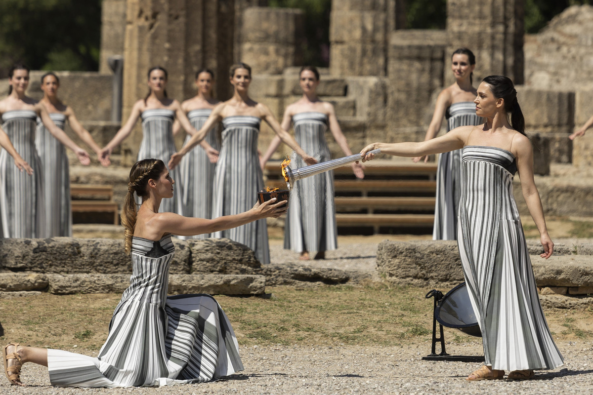 Greece lights the flame for the Summer Olympics in Paris