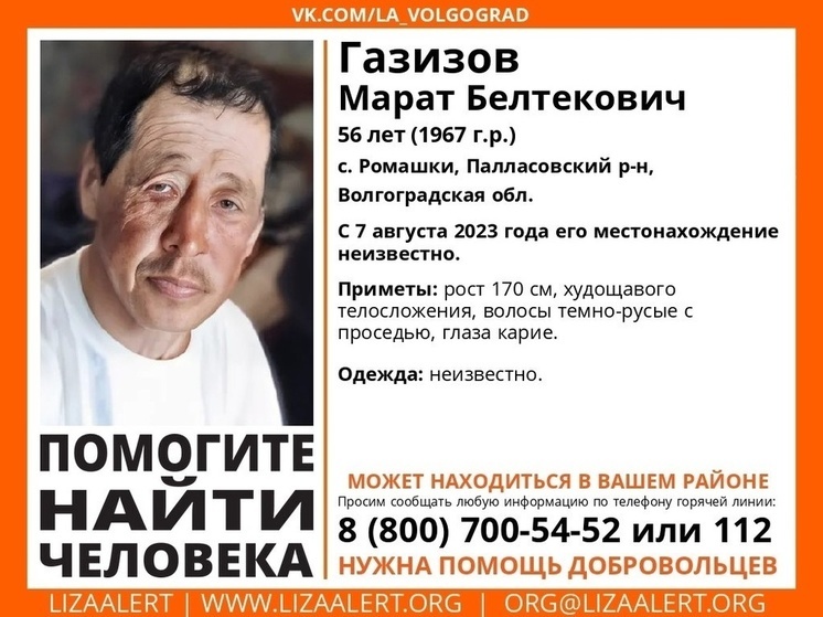  В Волгоградской области 8 месяцев ищут пропавшего 56-летнего мужчину