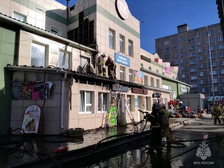 24 пожарных тушат огонь, возникший на крыше торгового комплекса в Нижнем Тагиле